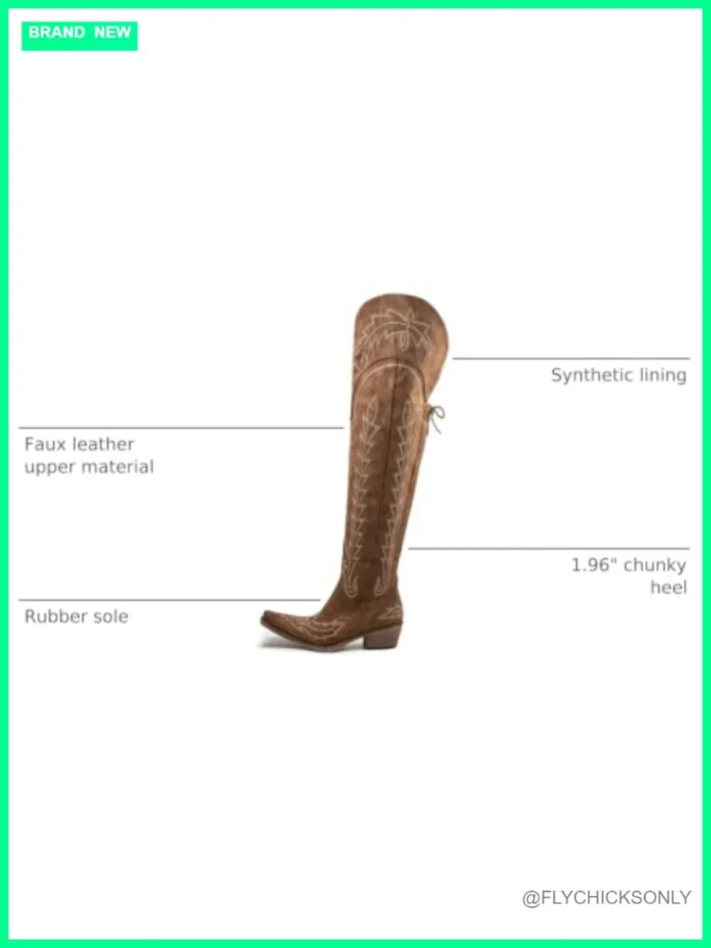 Faux Leather Thigh High Cowboy Boots Pointed Toe Block Heel Western